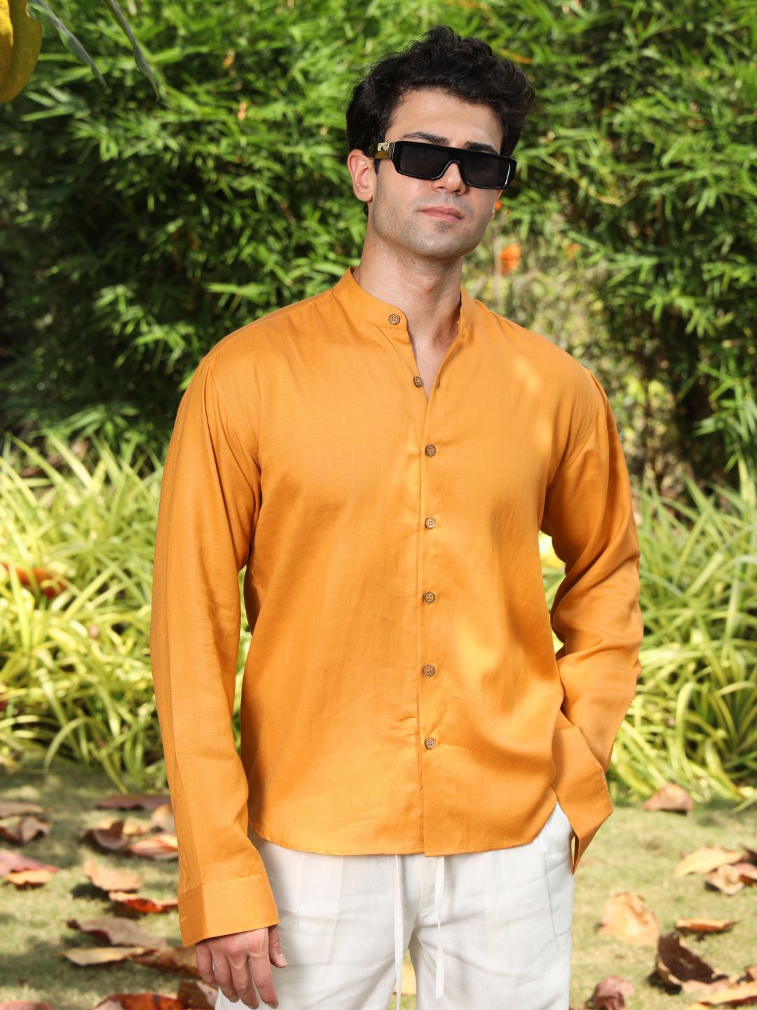 Hemp Full Sleeve Mandarin Collar Shirt