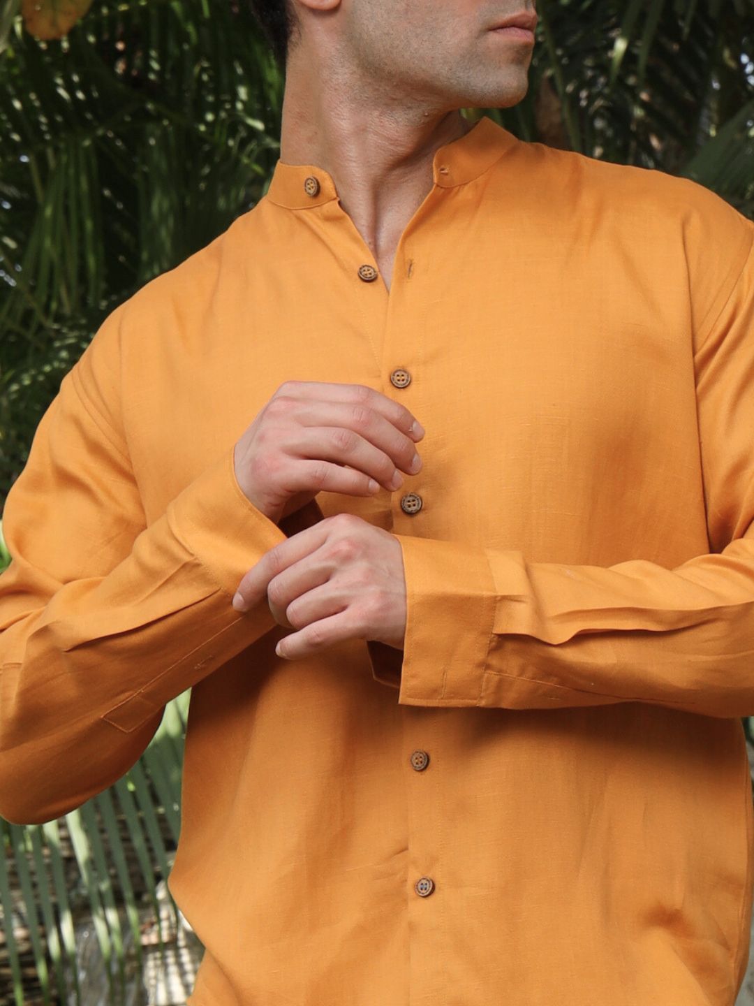 Hemp Full Sleeve Mandarin Collar Shirt