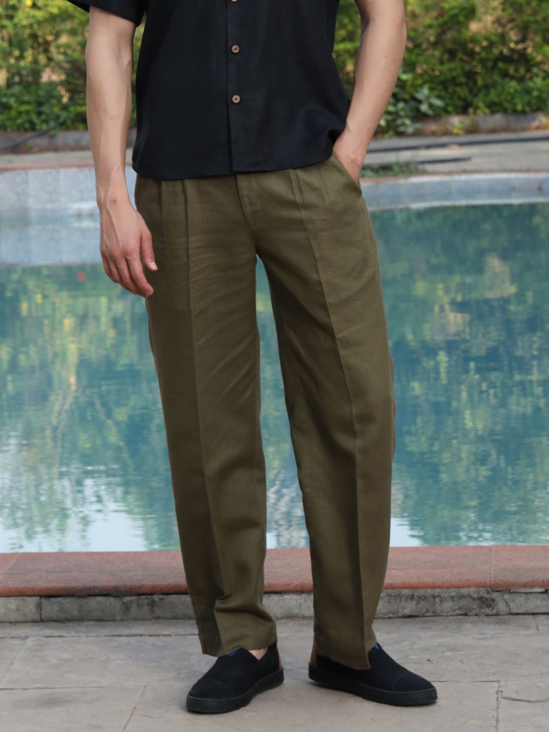 Men's Hemp Front Pleated Trouser with Drawstring