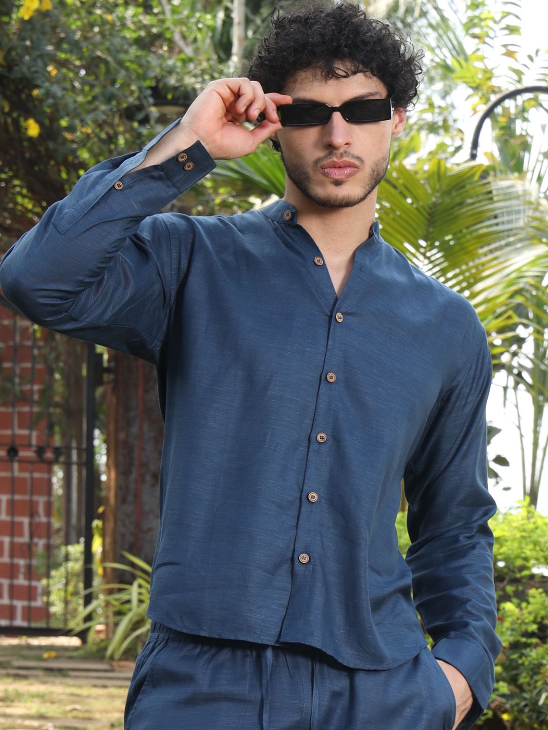 Hemp Full Sleeve Mandarin Collar Shirt