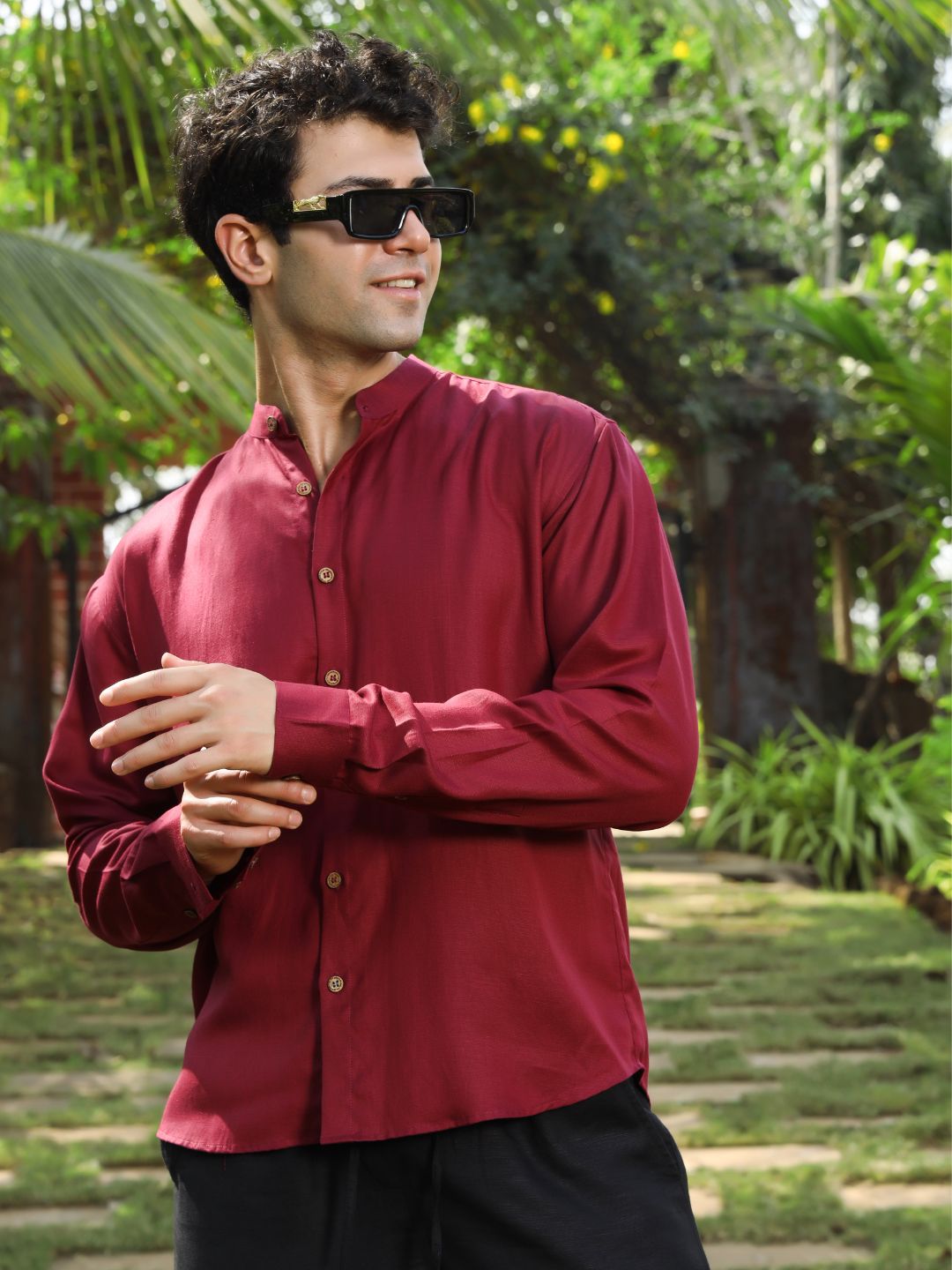 Hemp Full Sleeve Mandarin Collar Shirt