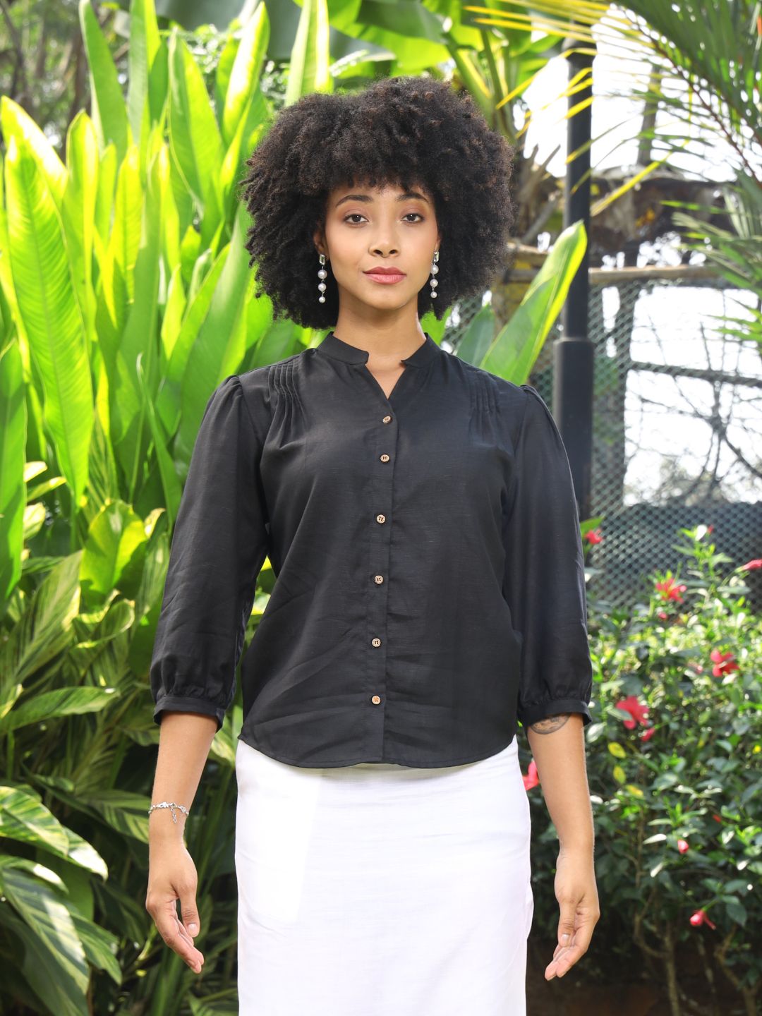 Hemp Blouse with Pintuck Detailing