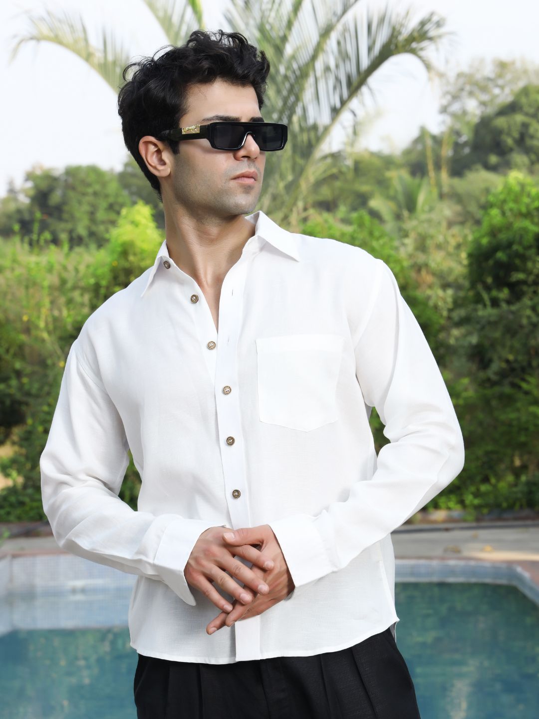 Roar For Good Men's Hemp White Smart Casual Shirt