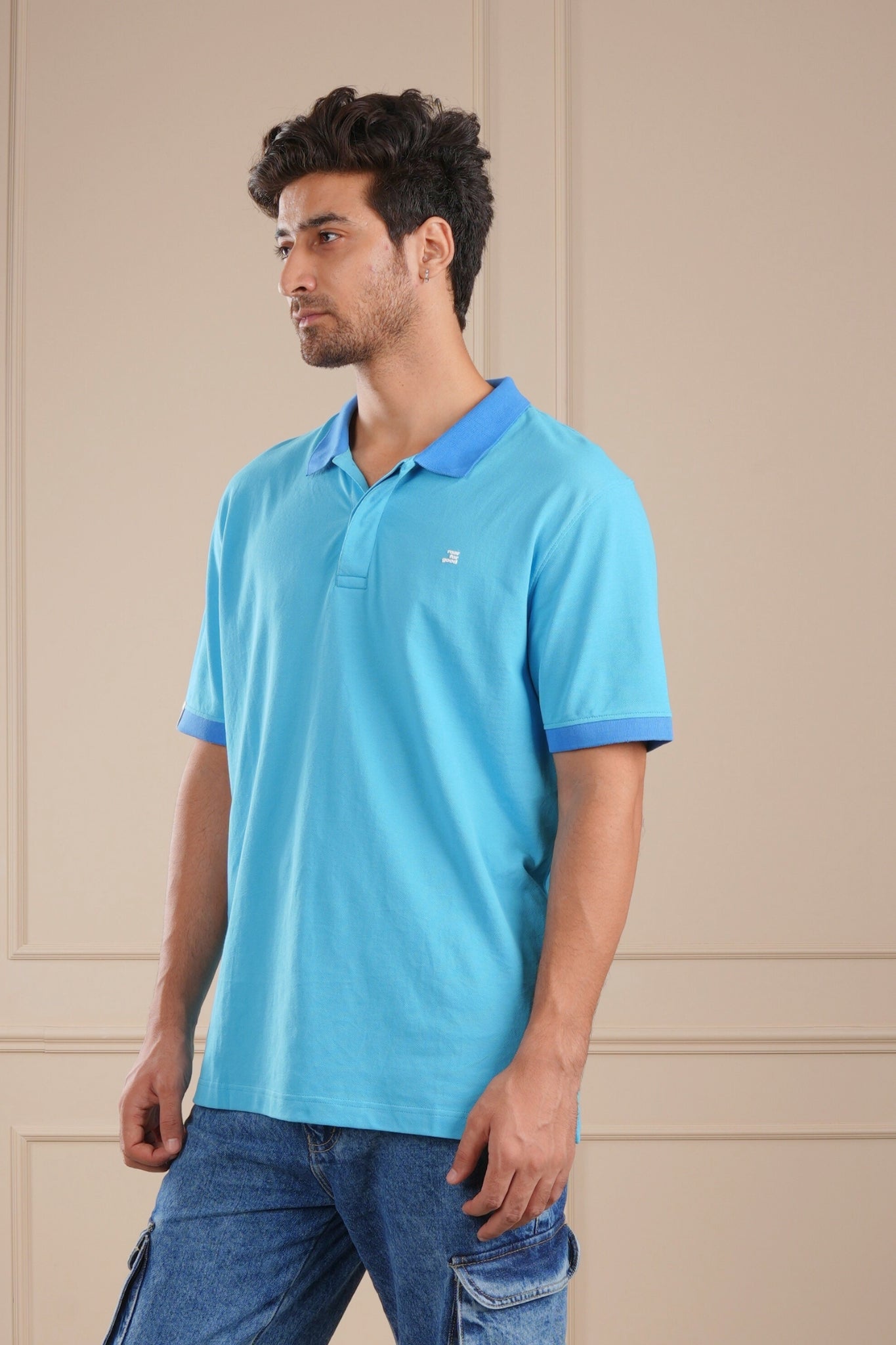 Roar Blue Organic Cotton Men's Polo T-Shirt with Twill Collar