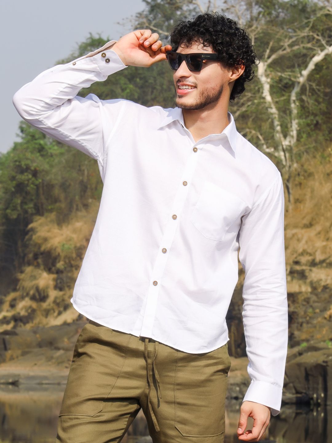 Hemp Full Sleeve Spread Collar Shirt with One Pocket & Coco Button