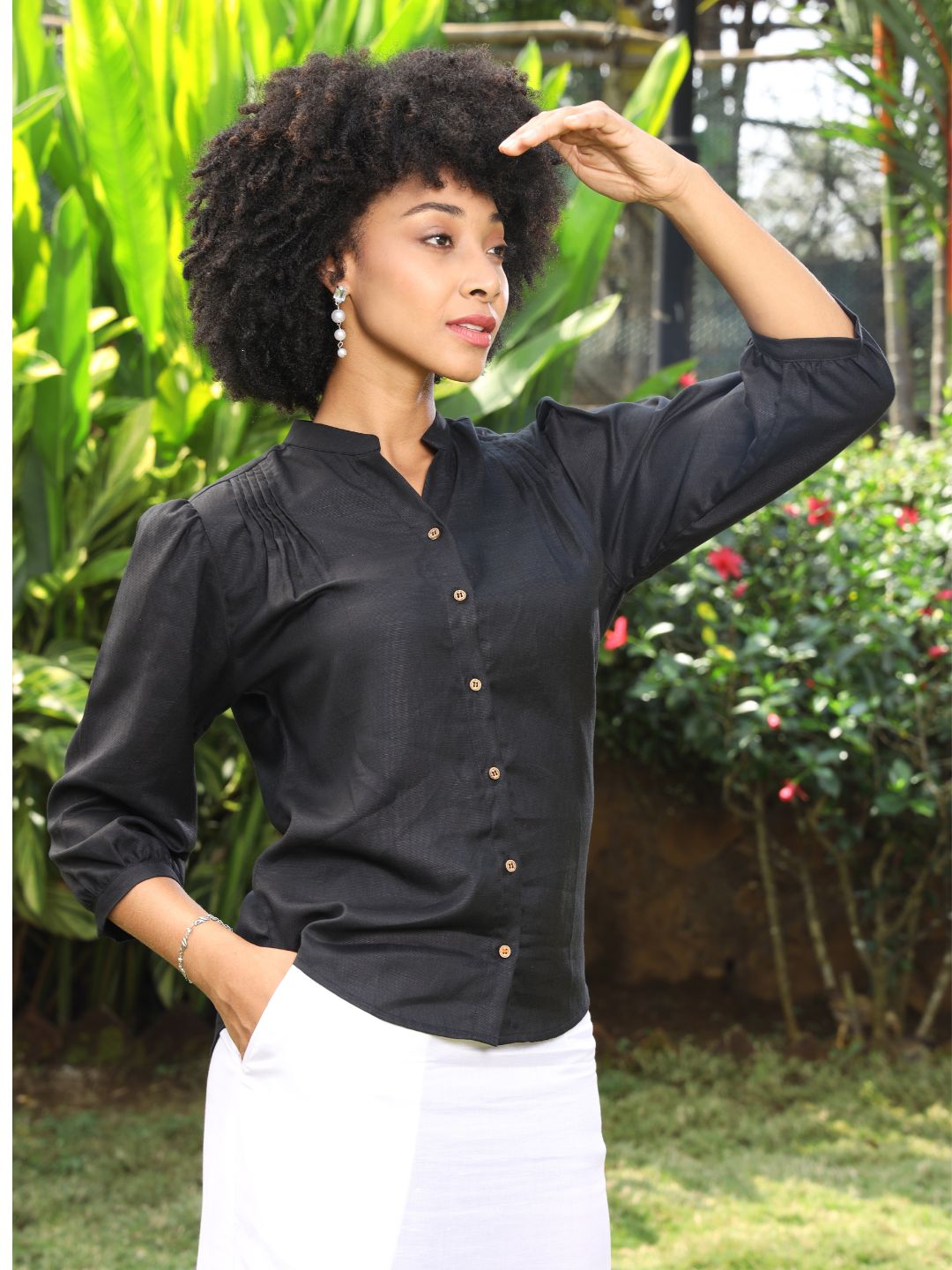 Hemp Blouse with Pintuck Detailing