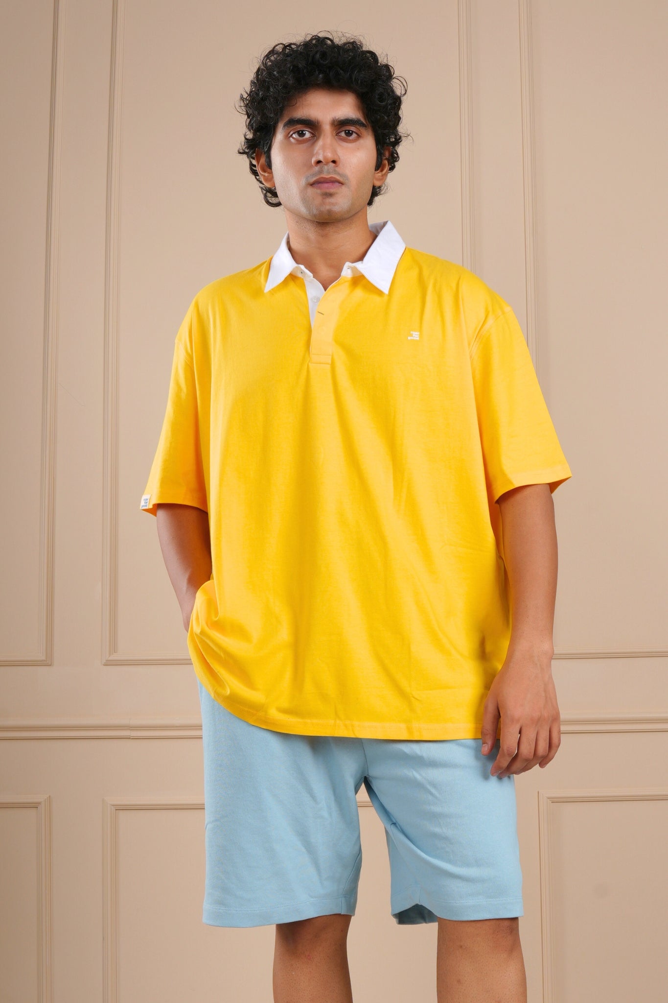 Roar Yellow Organic Cotton Men's Polo T-Shirt with Twill Collar